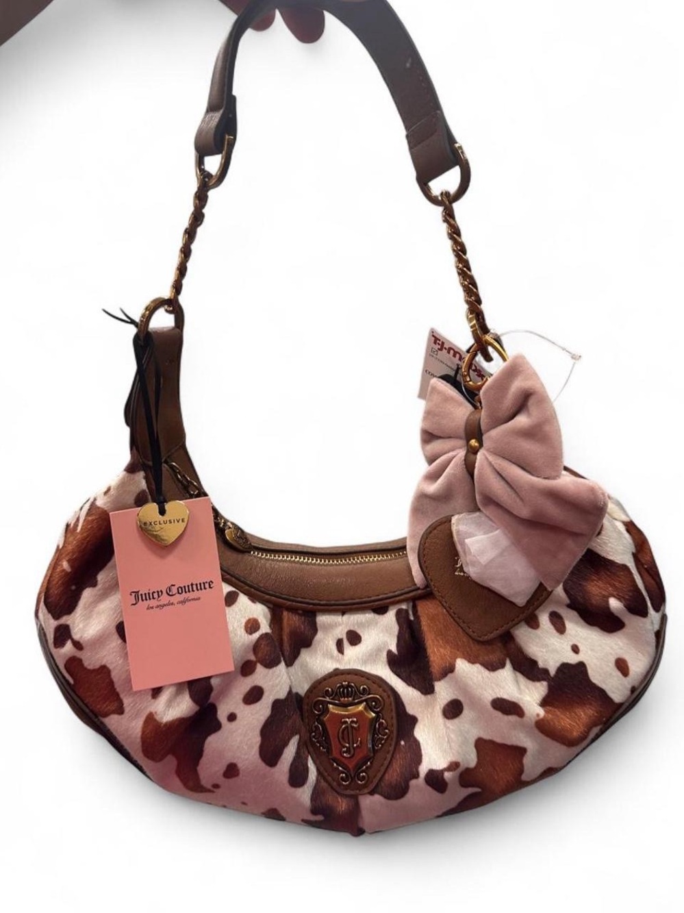 Juicy Couture “Juicy Romance Cow Print Hobo/Coho” Bag, brown